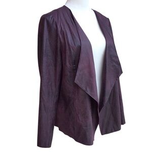 Gina Laura Faux Suede Drape Front Jacket Burgundy Dark Wine